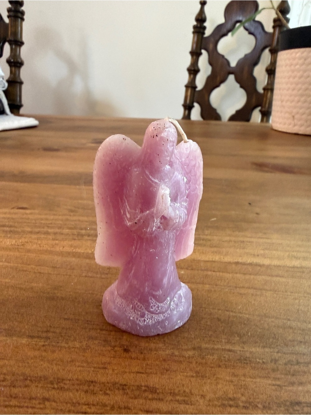 Hand-Carved Pink Angel Candle